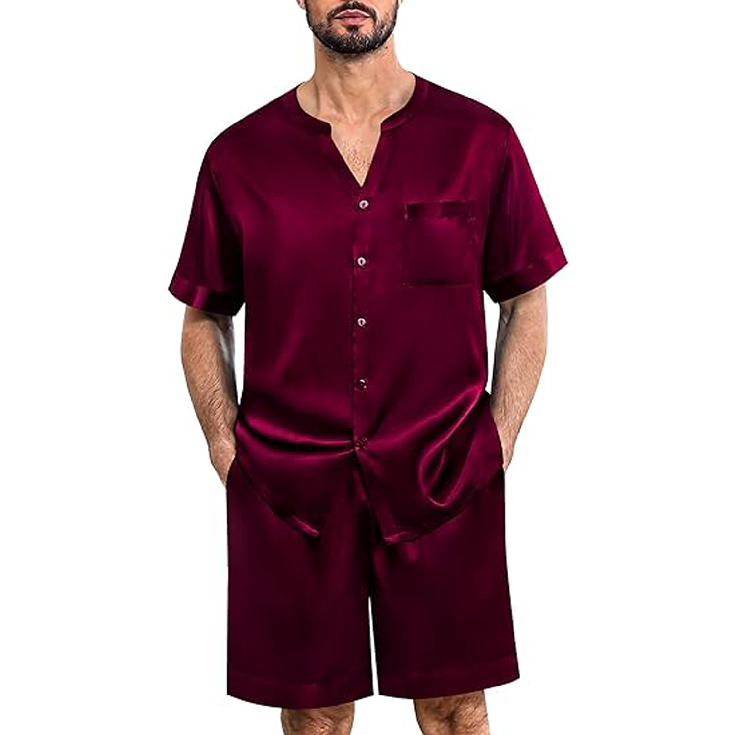 Pijama Hombre satín unicolor camisa y pantaloneta - Cliente Mayorista 1