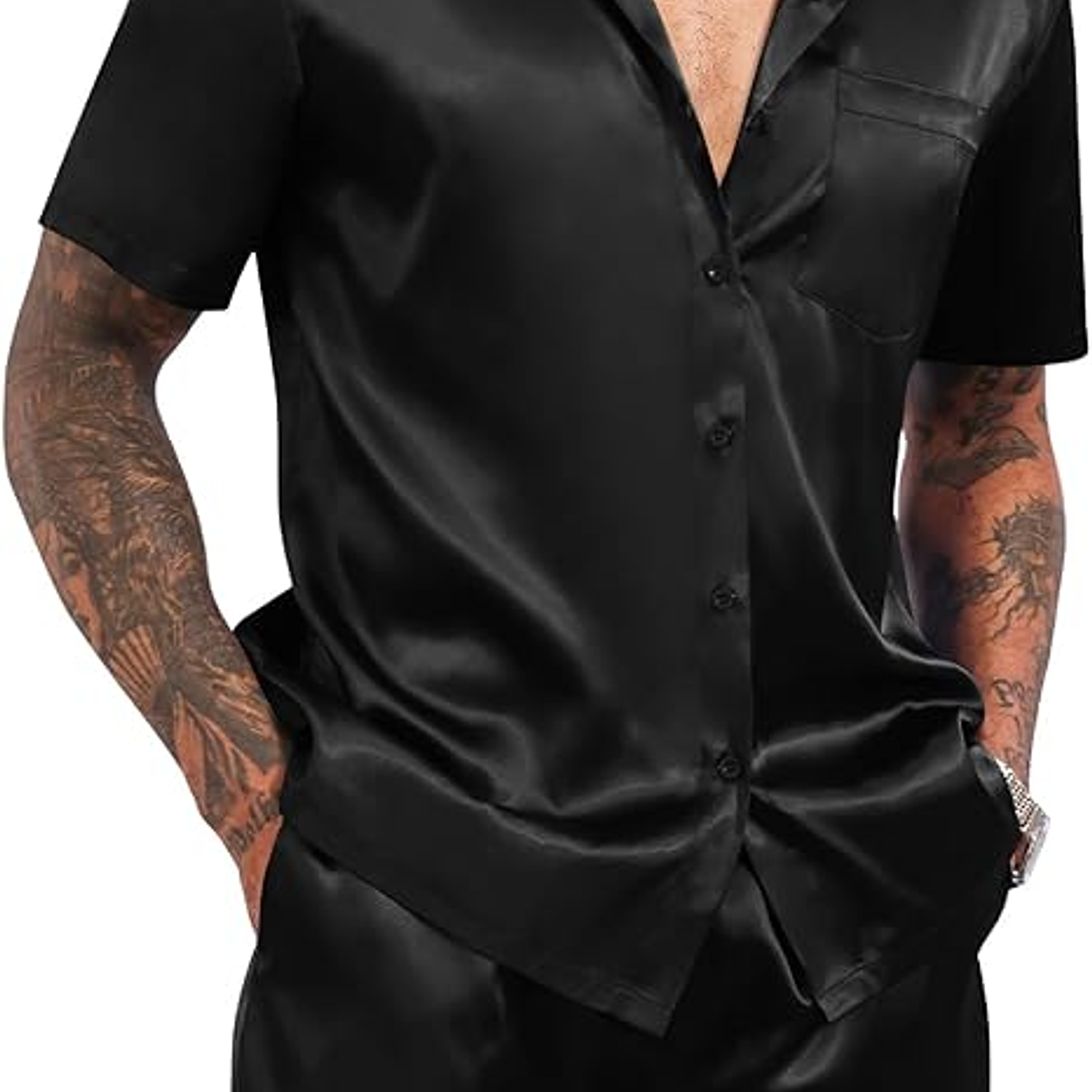 Pijama Hombre satín unicolor camisa y pantaloneta - Cliente Mayorista 5