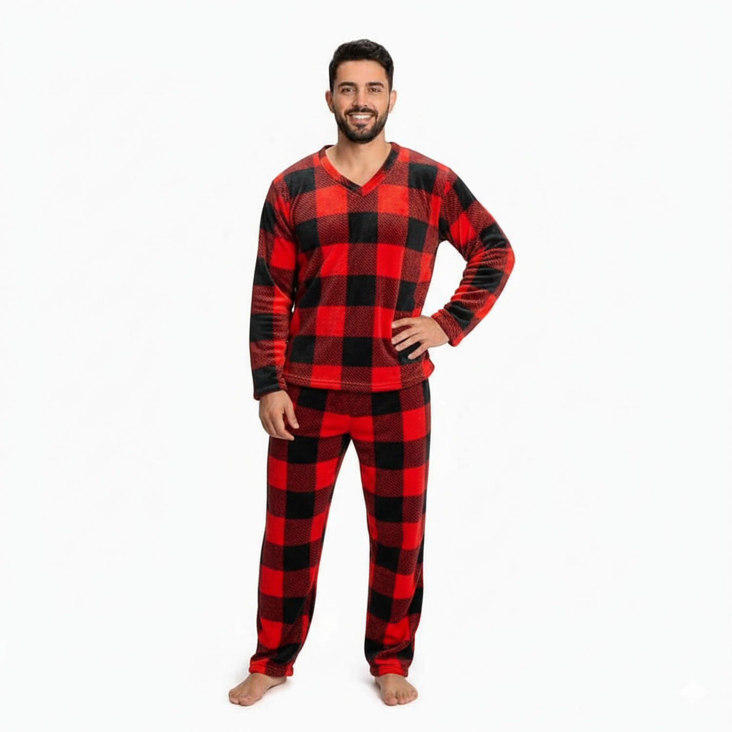 Pijama termica para hombre cuadros roja - Cliente mayorista 1