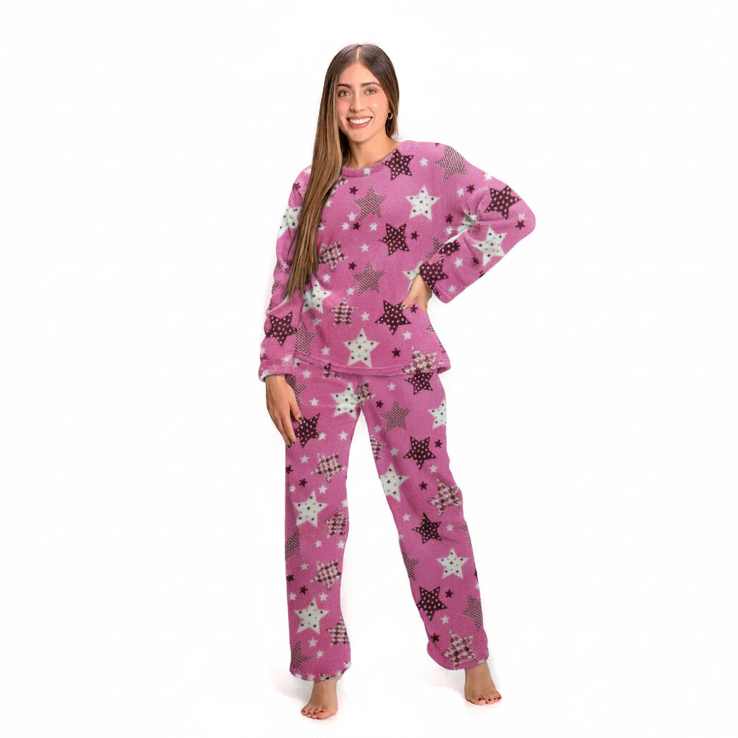 Pijama Mujer térmica pantalón y saco diseño estrellas rellenas - Cliente mayorista 2