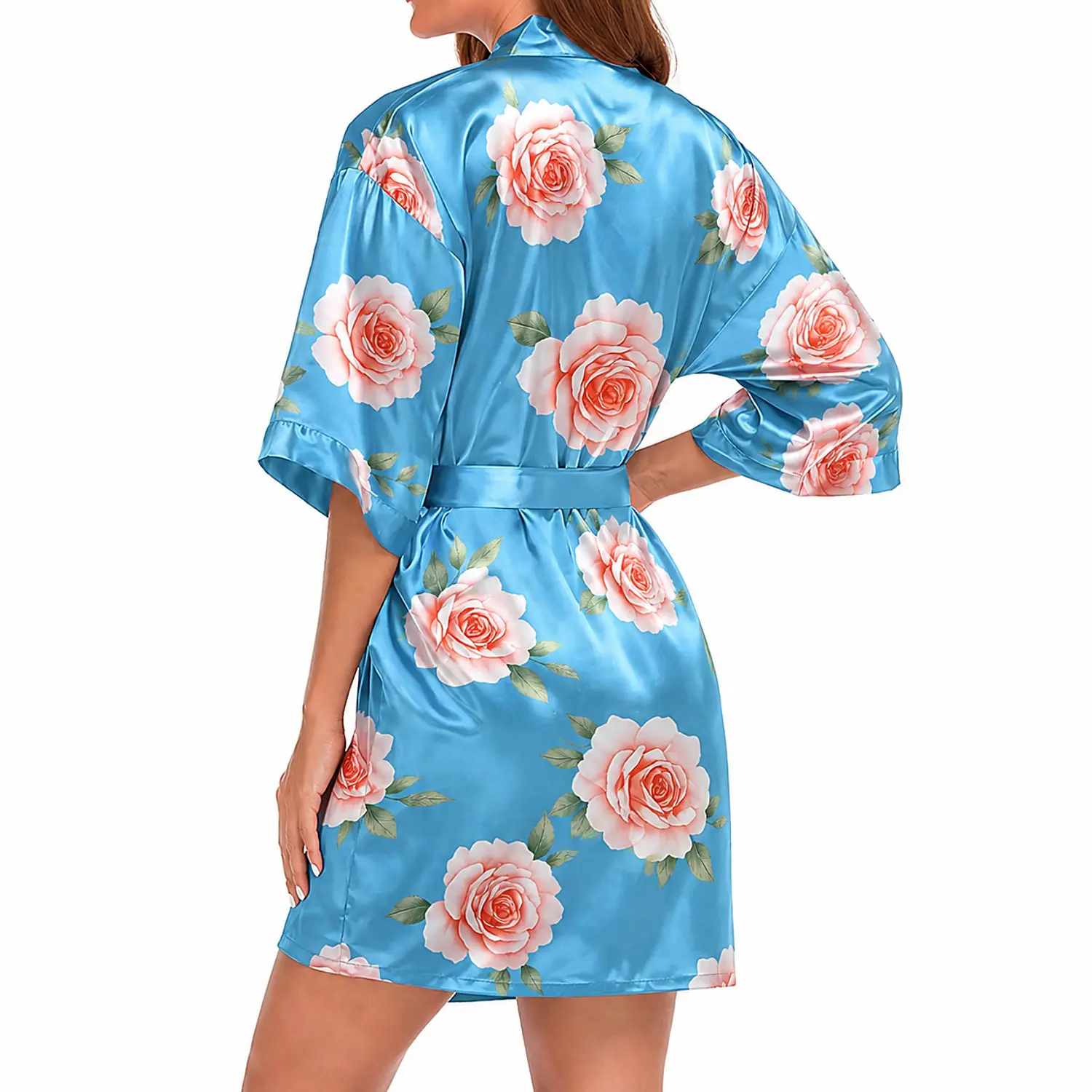 Levantadora Pijama para Dama Satín Estampado Celeste | Premium 2