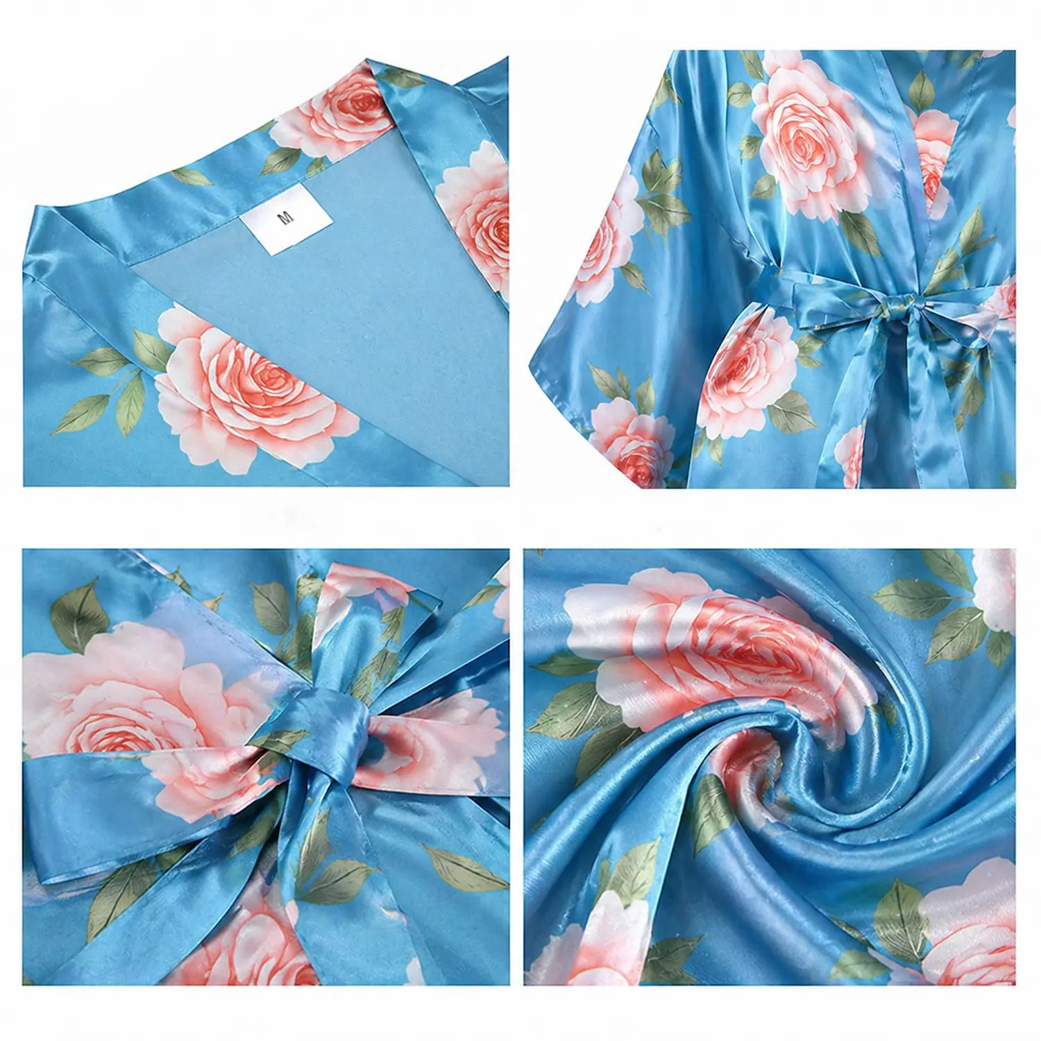 Levantadora Pijama para Dama Satín Estampado Celeste | Premium 4