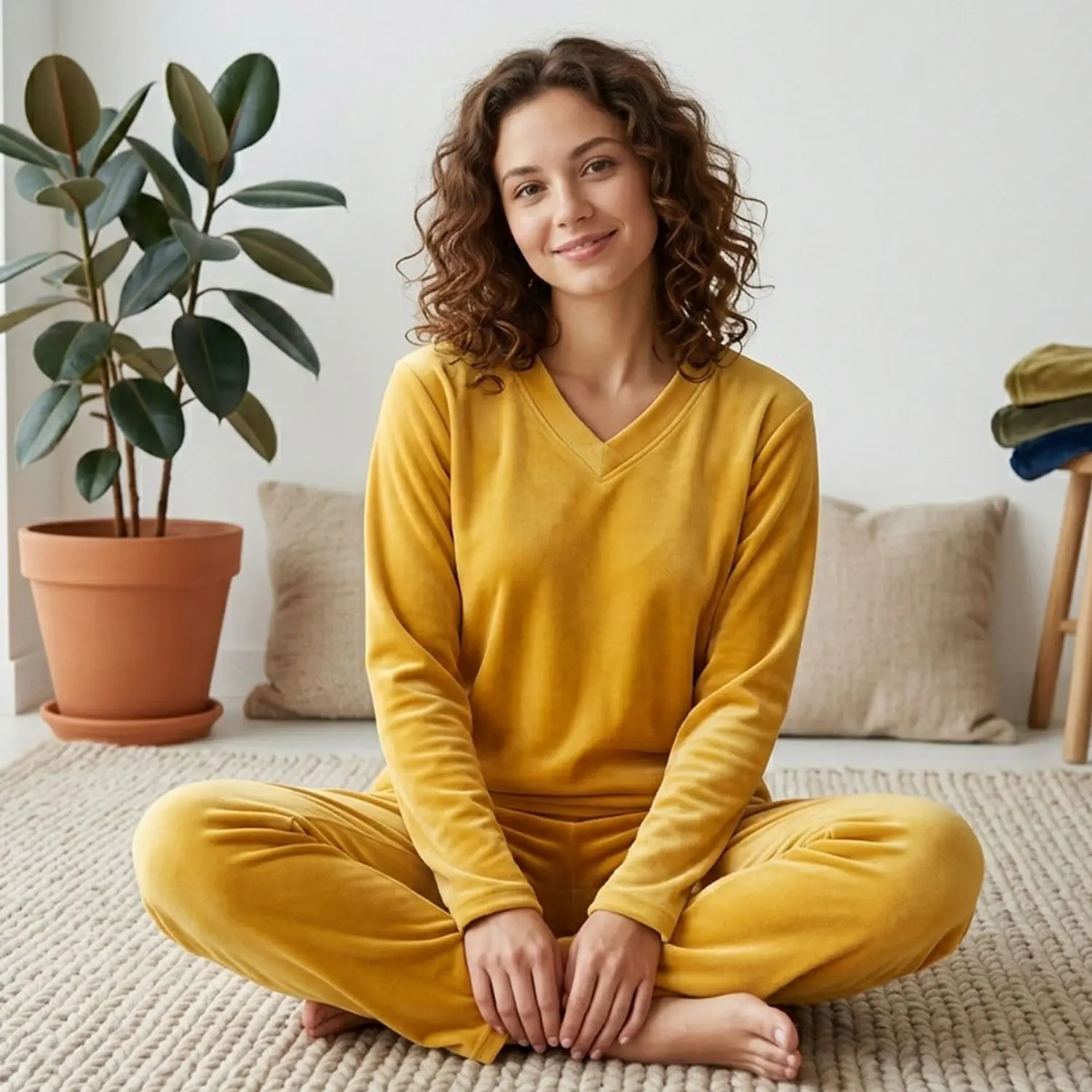 Pijama Térmica Mujer Unicolor Amarillo Blathmoda Suave y Cálida 1