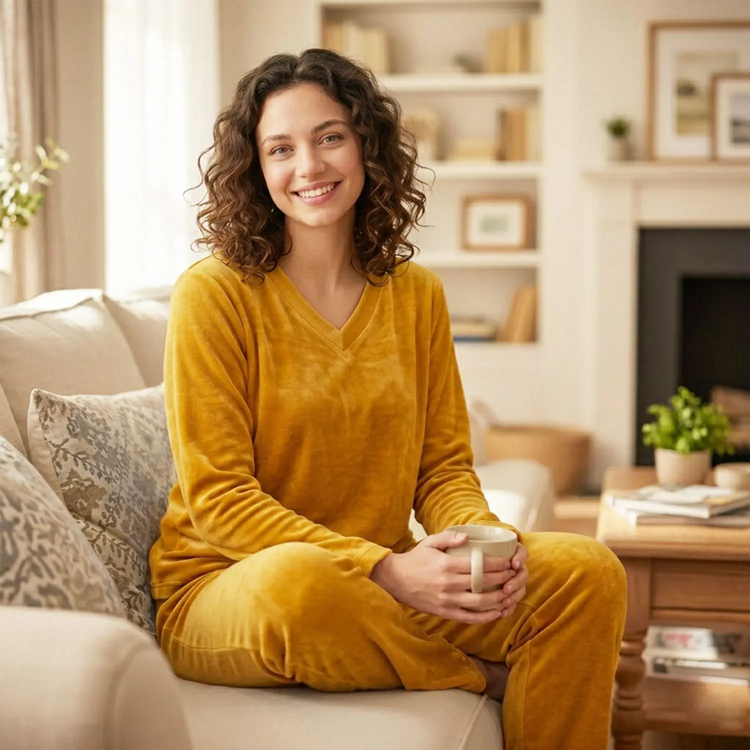 Pijama Térmica Mujer Unicolor Amarillo Blathmoda Suave y Cálida 3