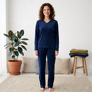 Pijama Térmica para Dama Azul Oscuro unicolor Blathmoda Suave y Elegante