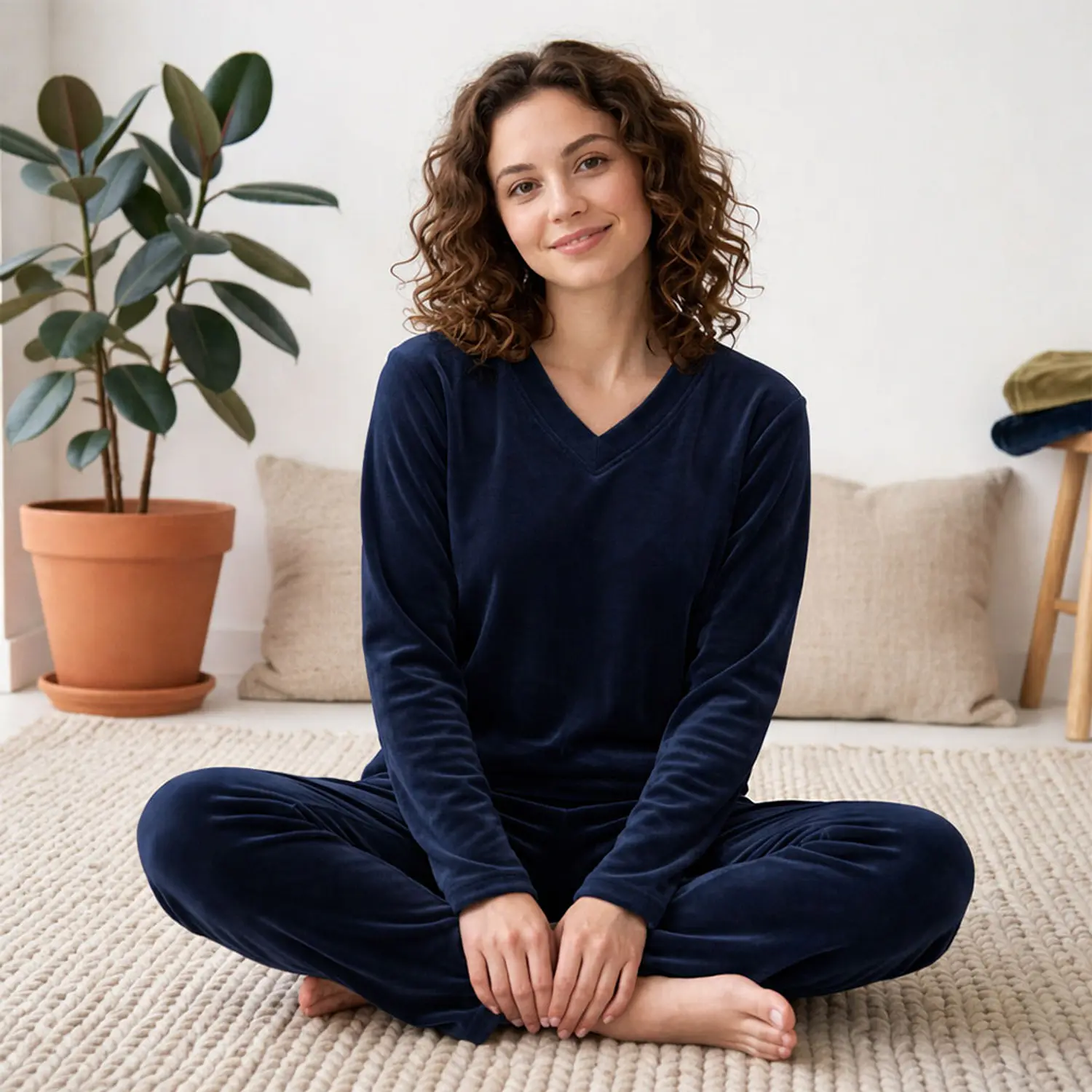 Pijama Térmica para Dama Azul Oscuro unicolor Blathmoda Suave y Elegante 4