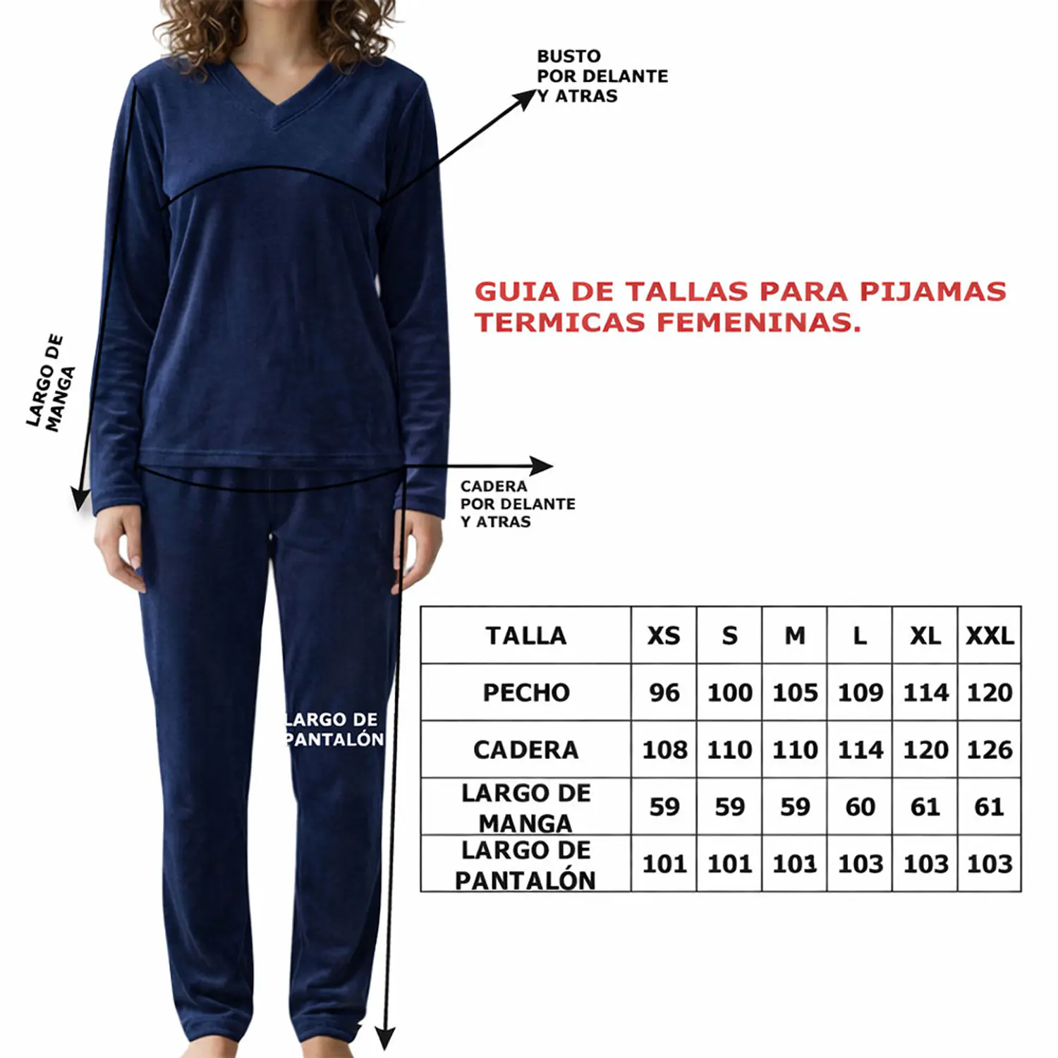 Pijama Térmica para Dama Azul Oscuro unicolor Blathmoda Suave y Elegante 5