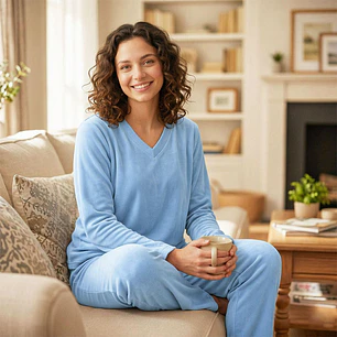 Pijama Térmica Mujer Celeste Blathmoda Conjunto Unicolor Pantalón y Saco