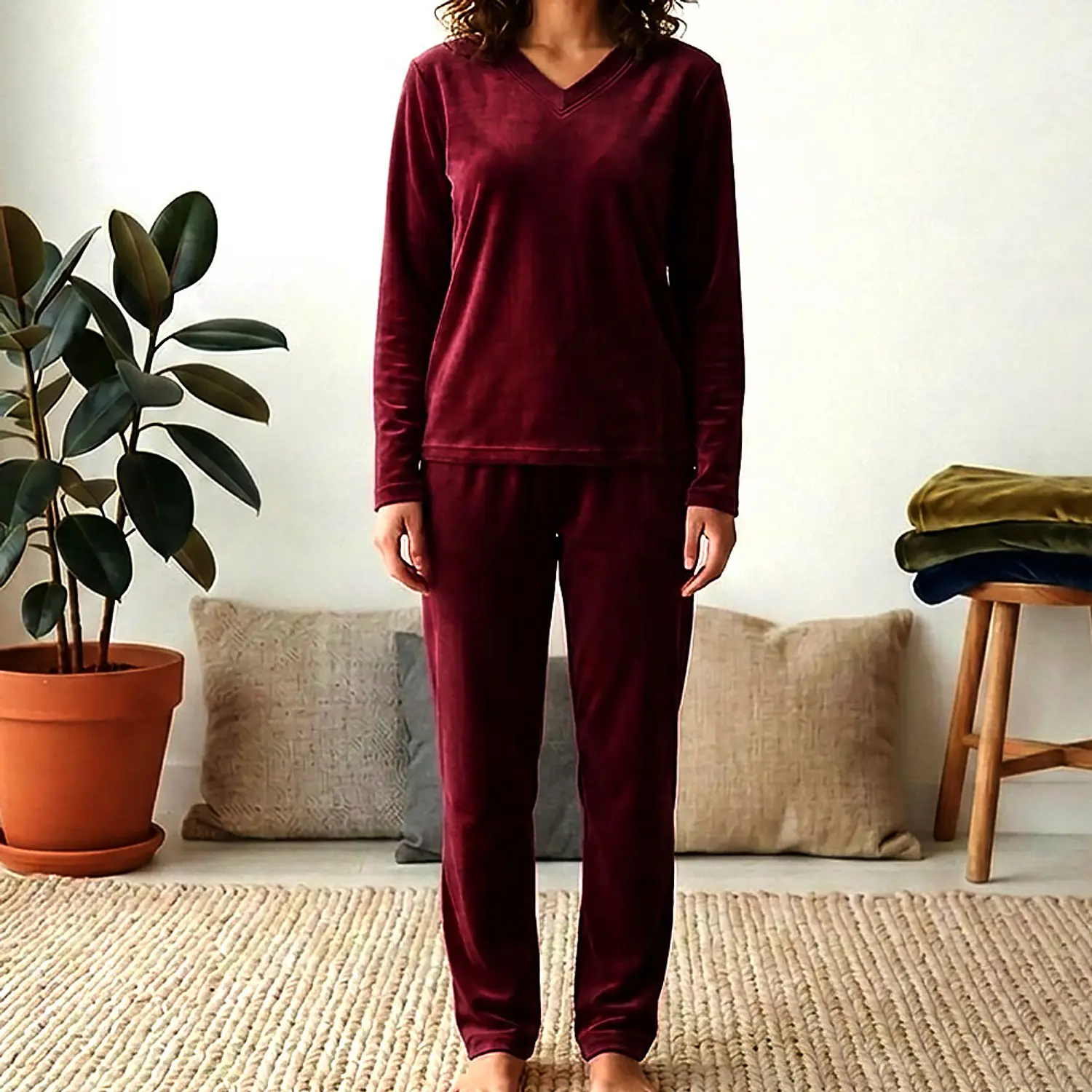 Pijama Mujer Térmica Blathmoda Suave, Cálida y Peluchudita Invierno Vinotinto 4