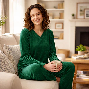 Conjunto Pijama Térmica Mujer Blathmoda Verde Pantalón y Blusa Abrigada