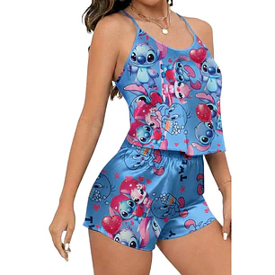 PIJAMA MUJER SHORT Y BLUSA SATIN STITCH