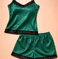 Conjunto Mujer Pijama Satín Short y Blusa con Encaje Elegante - Miniatura 3