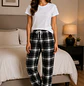 Pijama para Mujer Cuadros con Pantalón y Camiseta Blanca Blathmoda | Suave, Cómoda y Moderna - Miniatura 3