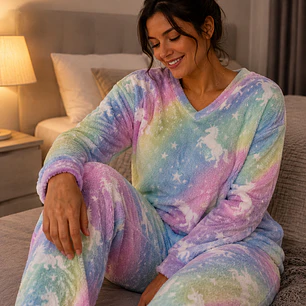 Pijama Mujer Térmica Arcoíris con Saco y Pantalón | Blathmoda