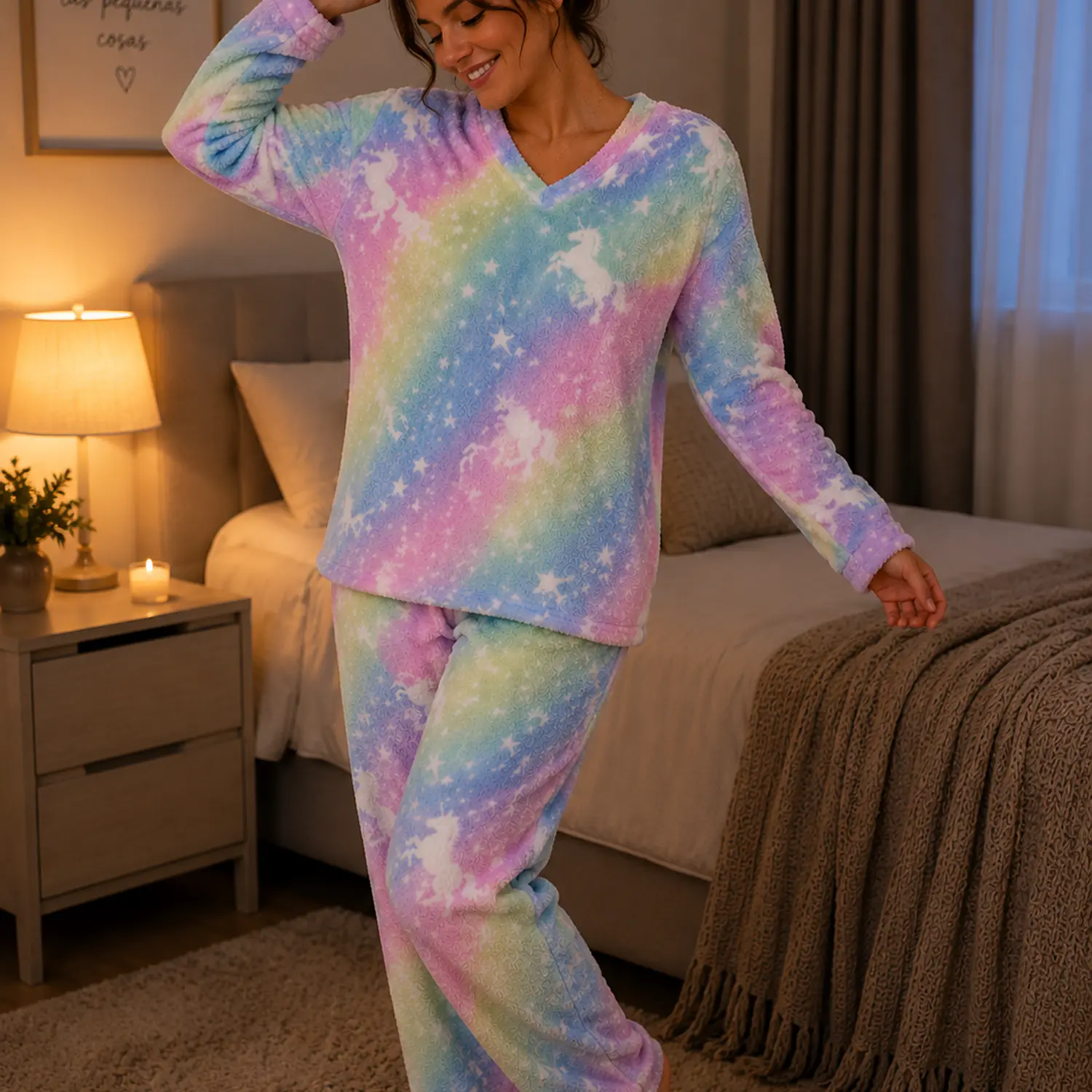Pijama Mujer Térmica Arcoíris con Saco y Pantalón | Blathmoda 2