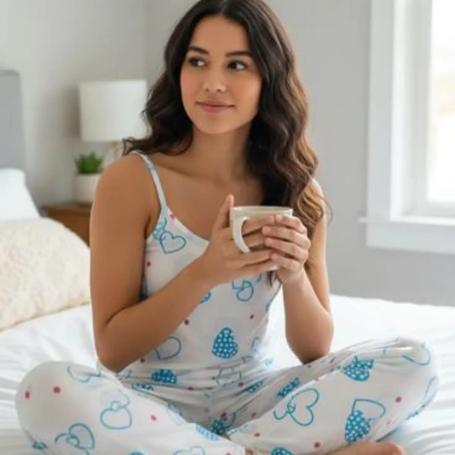 Pijama para Mujer en Algodón | Blusa de Tirantas y Pantalón Largo | Blathmoda Colombia 1