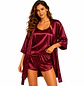 Pijama para Mujer en Satín al Por Mayor | Kimono, Short y Blusa de Tirantas - Miniatura 14