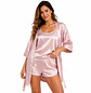 Pijama para Mujer en Satín al Por Mayor | Kimono, Short y Blusa de Tirantas - Miniatura 23