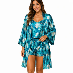 Pijama Mujer Seda Elegante 3 Piezas | Blathmoda
