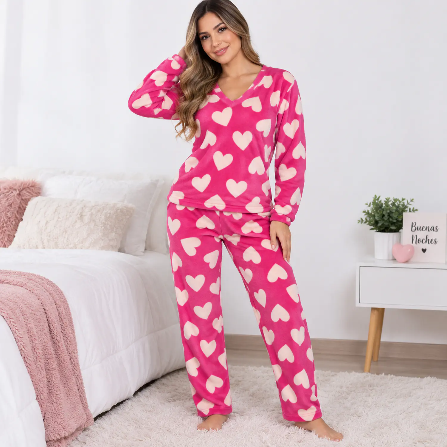 Pijama Fucsia para mujer con Corazones Blathmoda 2