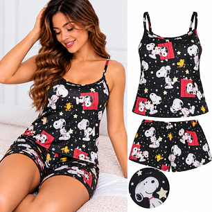 Pijama Snoopy Star Negro para Mujer – Cómodo, Suave y Moderno | Blathmoda