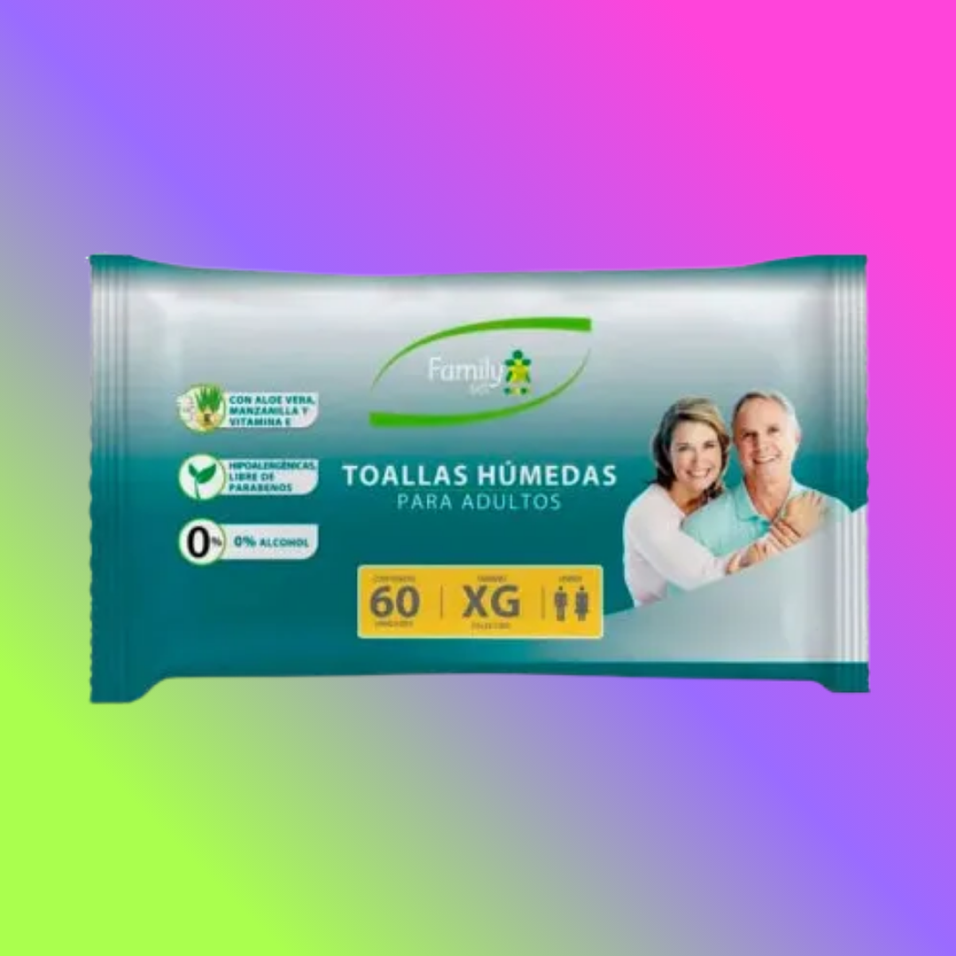 TOALLAS HUMEDAS PARA ADULTO 60un EXTRA GRANDES 1