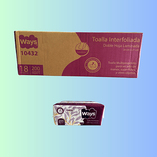 TOALLA INTERFOLIADA CAJA DOBLE HOJA 18X200 EMPAQUE INDIVIDUAL
