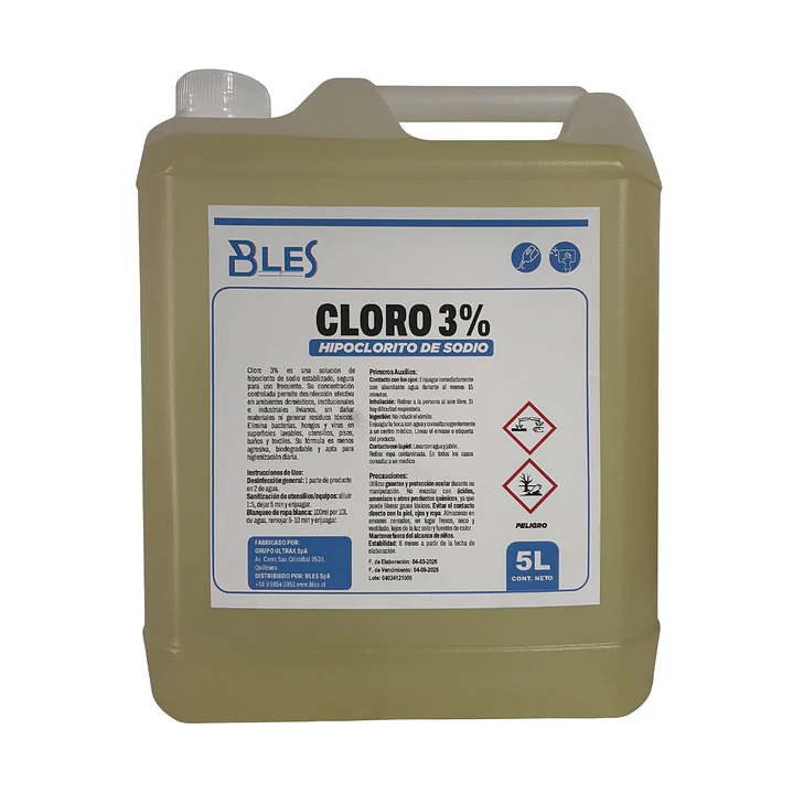 HIPOCLORITO DE SODIO AL 3% (CLORO) 5LT 1