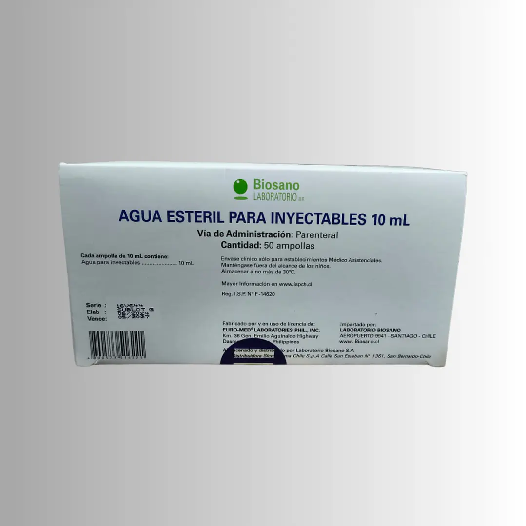 AGUA BIDESTILADA 10 ML AMPOLLA (BIOSANO), CAJA 50u 2