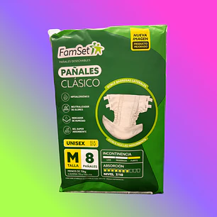 Pañal Adulto Famset Clásico Talla M Incontinencia Fuerte X8 U