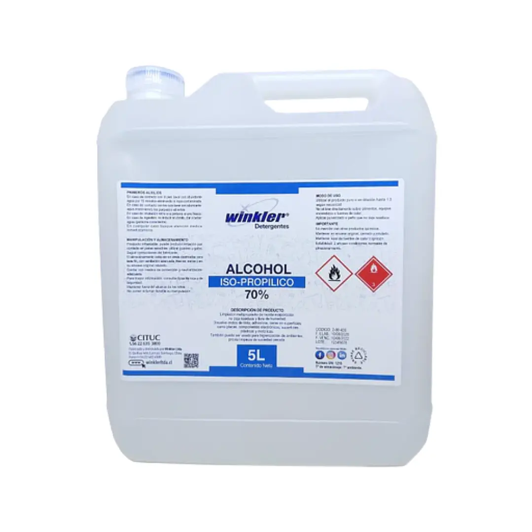 Alcohol Isopropílico Winkler 70% 5 Litros 1
