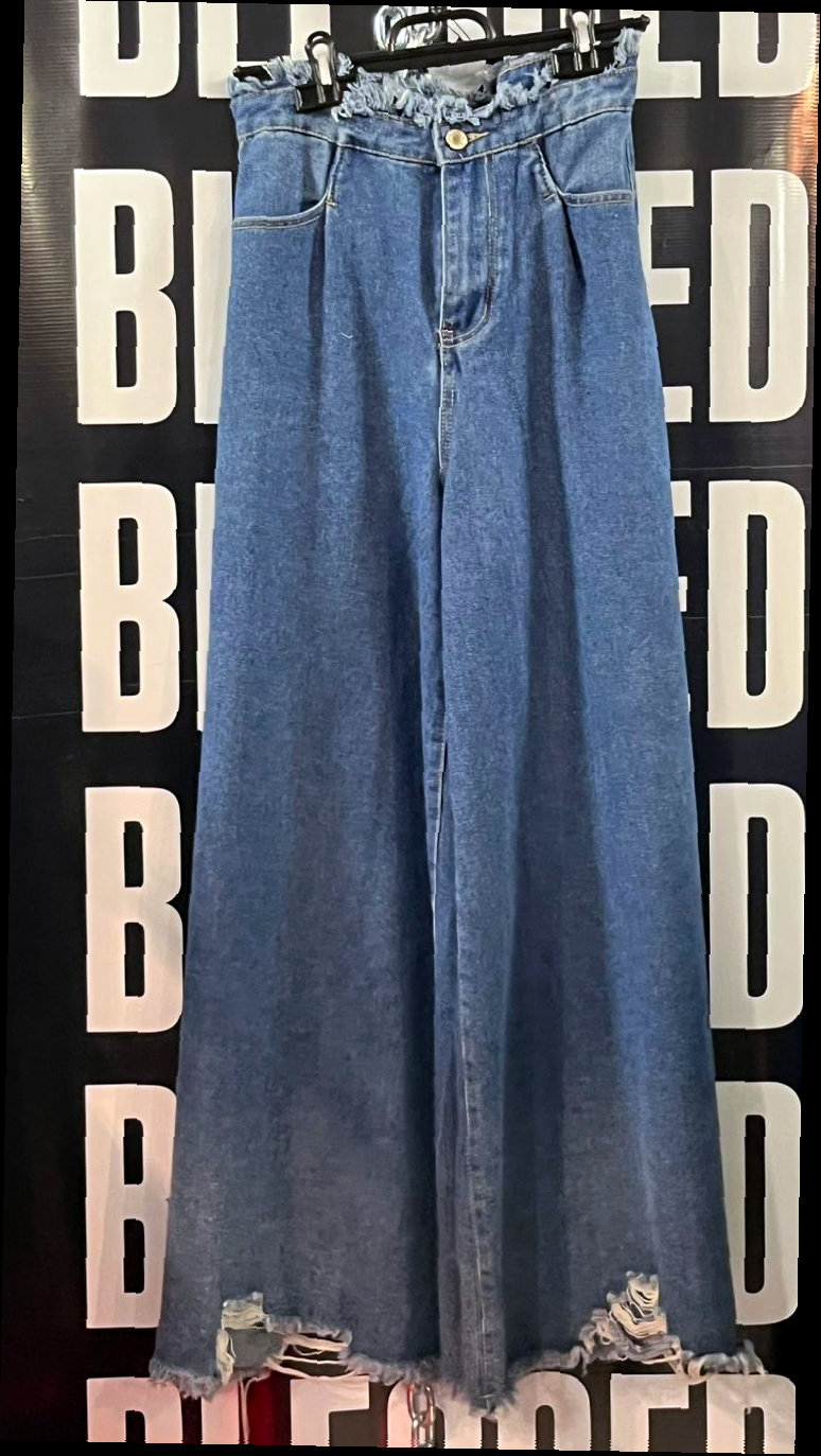 Jean Wide Leg Azul Deshilachado