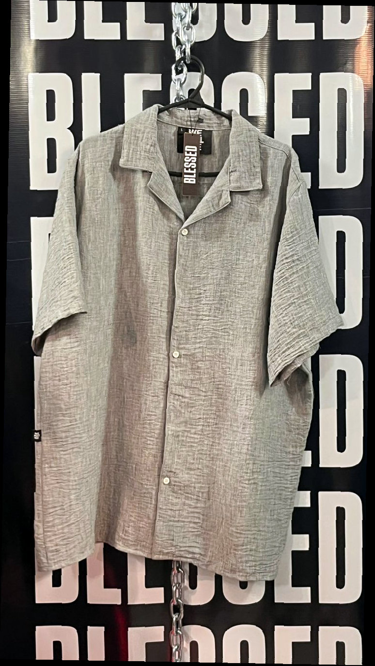 Camisa Gris Texturada Manga Corta