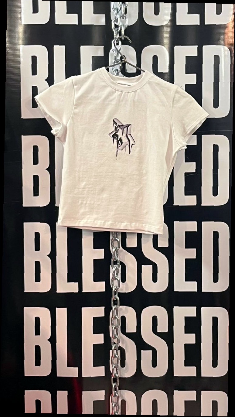 Remera Crop Baby Tee Blanca Estrella