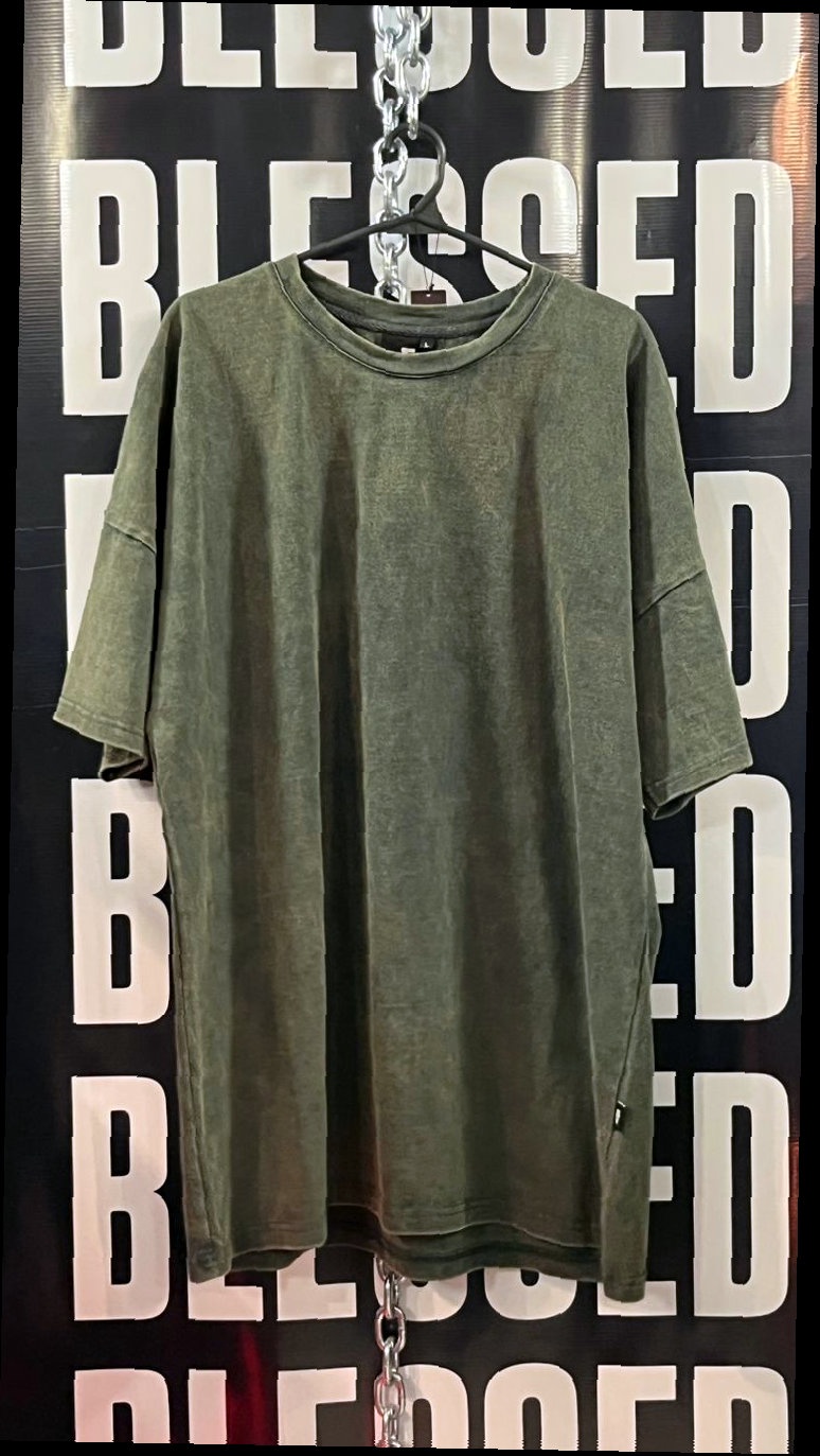 Remera Oversize Verde Kaki Acid Wash