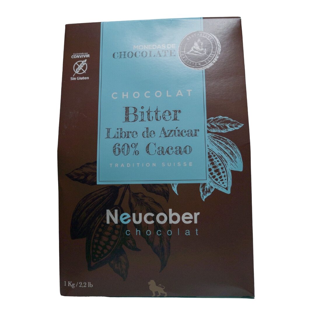 CHOCOLATE BITTER 60% CACAO SIN AZUCAR 1KG NEUCOBER 1