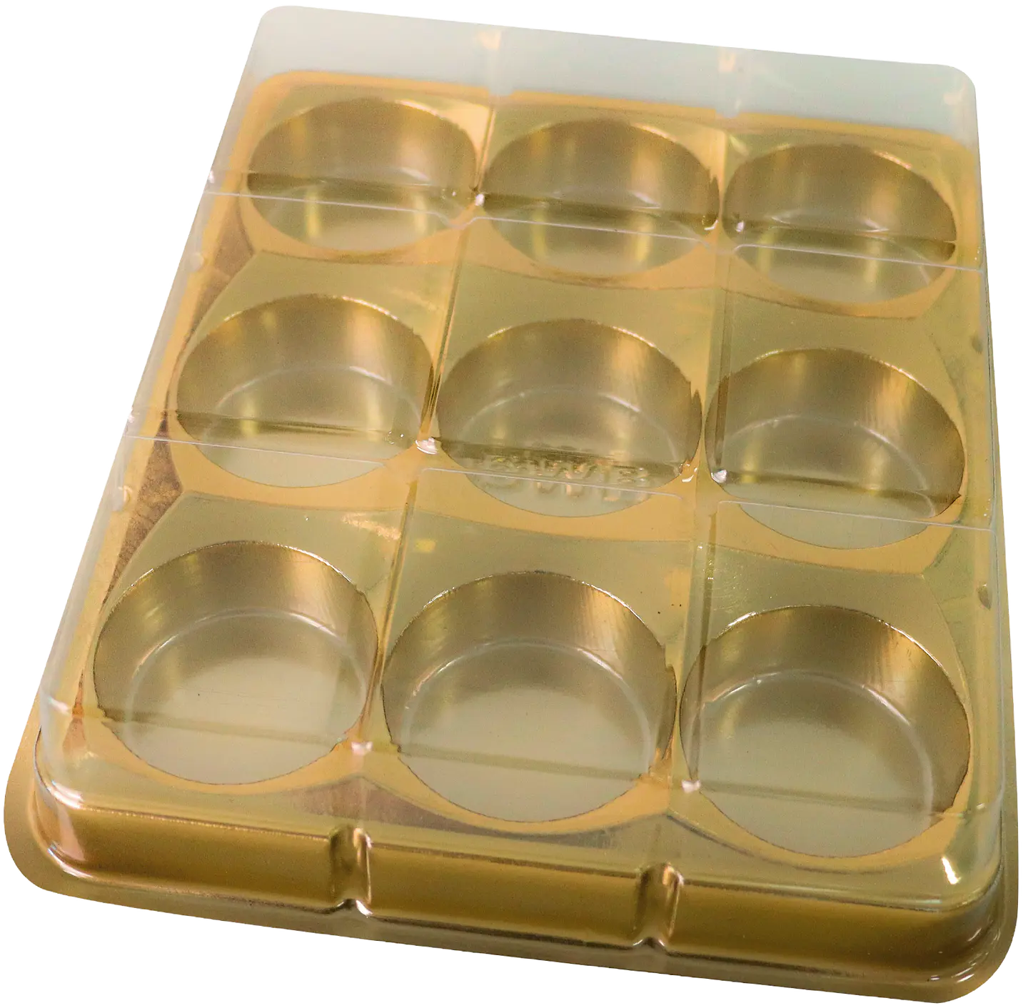 CAJA RECTANGULAR PARA TRUFAS Y CHOCOLATES CON 9 CAVIDADES - DORADO 1