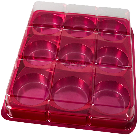 CAJA RECTANGULAR PARA TRUFAS Y CHOCOLATES CON 9 CAVIDADES - ROJO