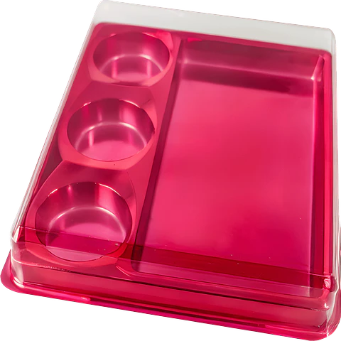 CAJA DE TABLETAS CON 3 CAVIDADES PARA TRUFAS Y CHOCOLATES – ROJA