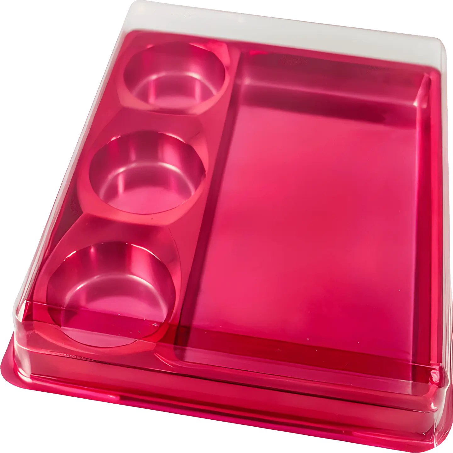 CAJA DE TABLETAS CON 3 CAVIDADES PARA TRUFAS Y CHOCOLATES – ROJA 1