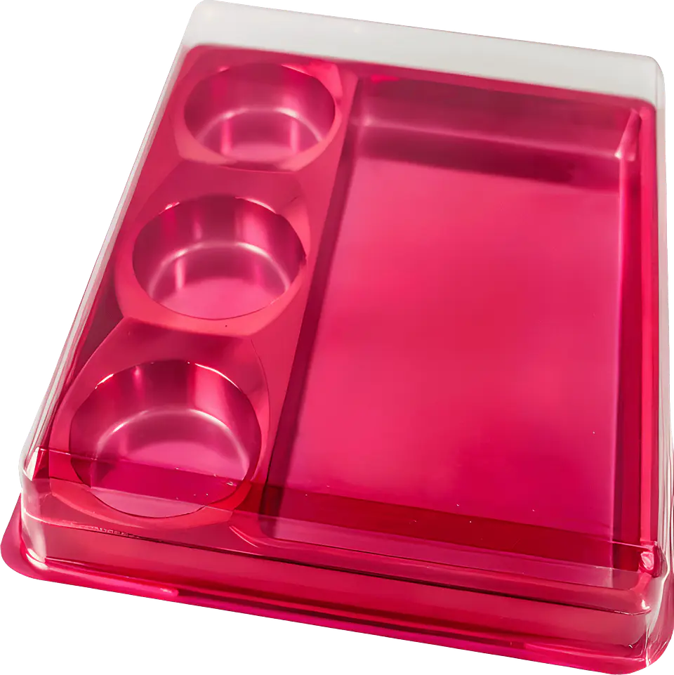CAJA DE TABLETAS CON 3 CAVIDADES PARA TRUFAS Y CHOCOLATES – ROJA 1