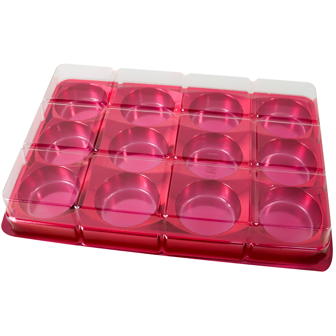 CAJA RECTANGULAR PARA TRUFAS Y CHOCOLATES CON 12 CAVIDADES - ROJA 1