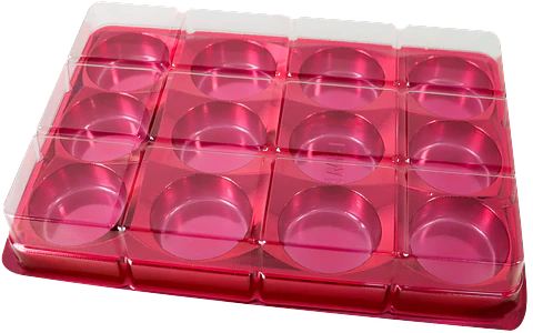 CAJA RECTANGULAR PARA TRUFAS Y CHOCOLATES CON 12 CAVIDADES - ROJA
