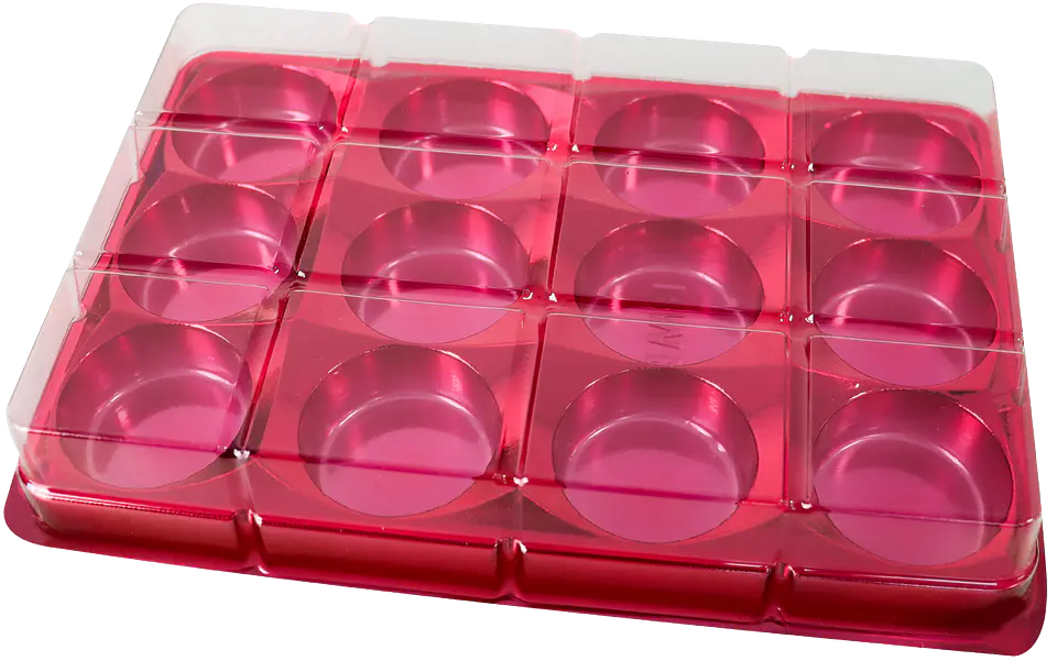CAJA RECTANGULAR PARA TRUFAS Y CHOCOLATES CON 12 CAVIDADES - ROJA 1