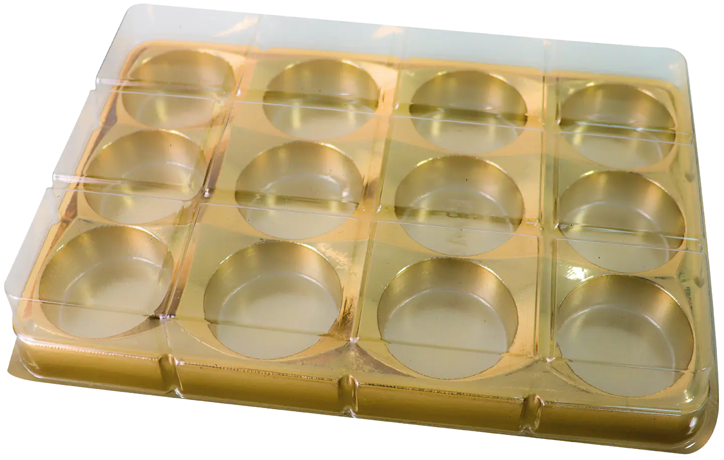 CAJA RECTANGULAR PARA TRUFAS Y CHOCOLATES CON 12 CAVIDADES - DORADA 1