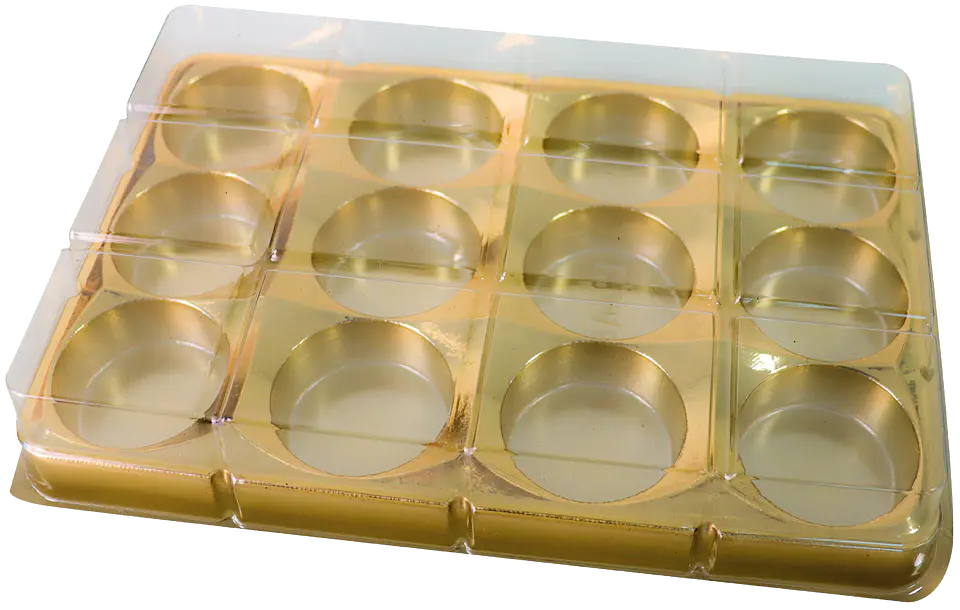 CAJA RECTANGULAR PARA TRUFAS Y CHOCOLATES CON 12 CAVIDADES - DORADA 1