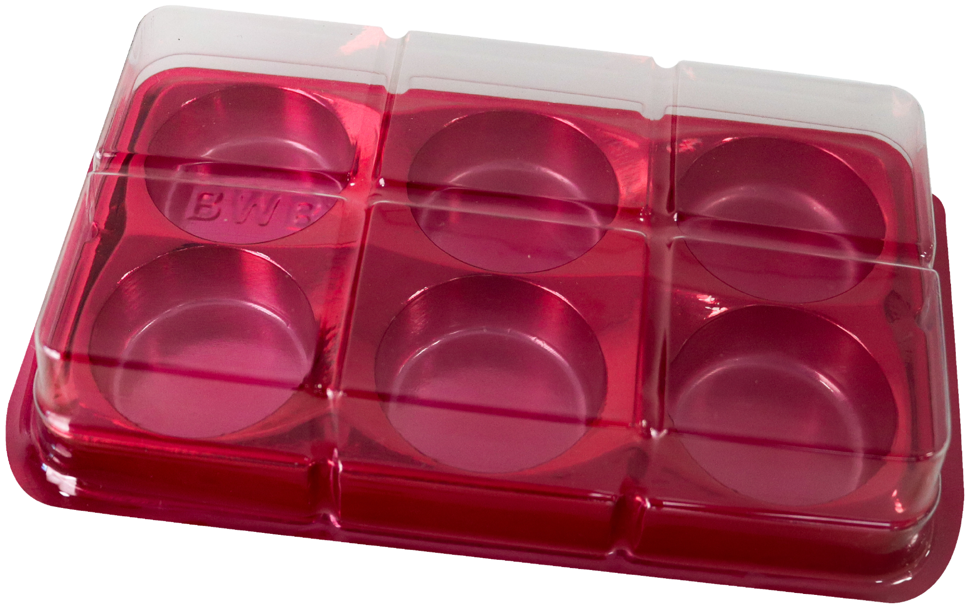 CAJA RECTANGULAR PARA TRUFAS 6 CAVIDADES ROJA