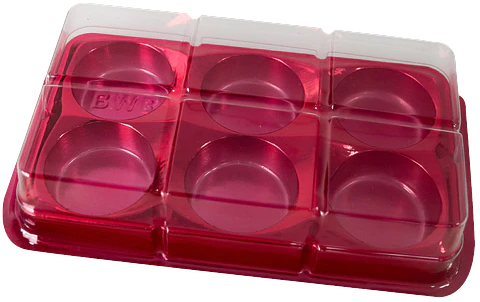 CAJA RECTANGULAR PARA TRUFAS 6 CAVIDADES ROJA
