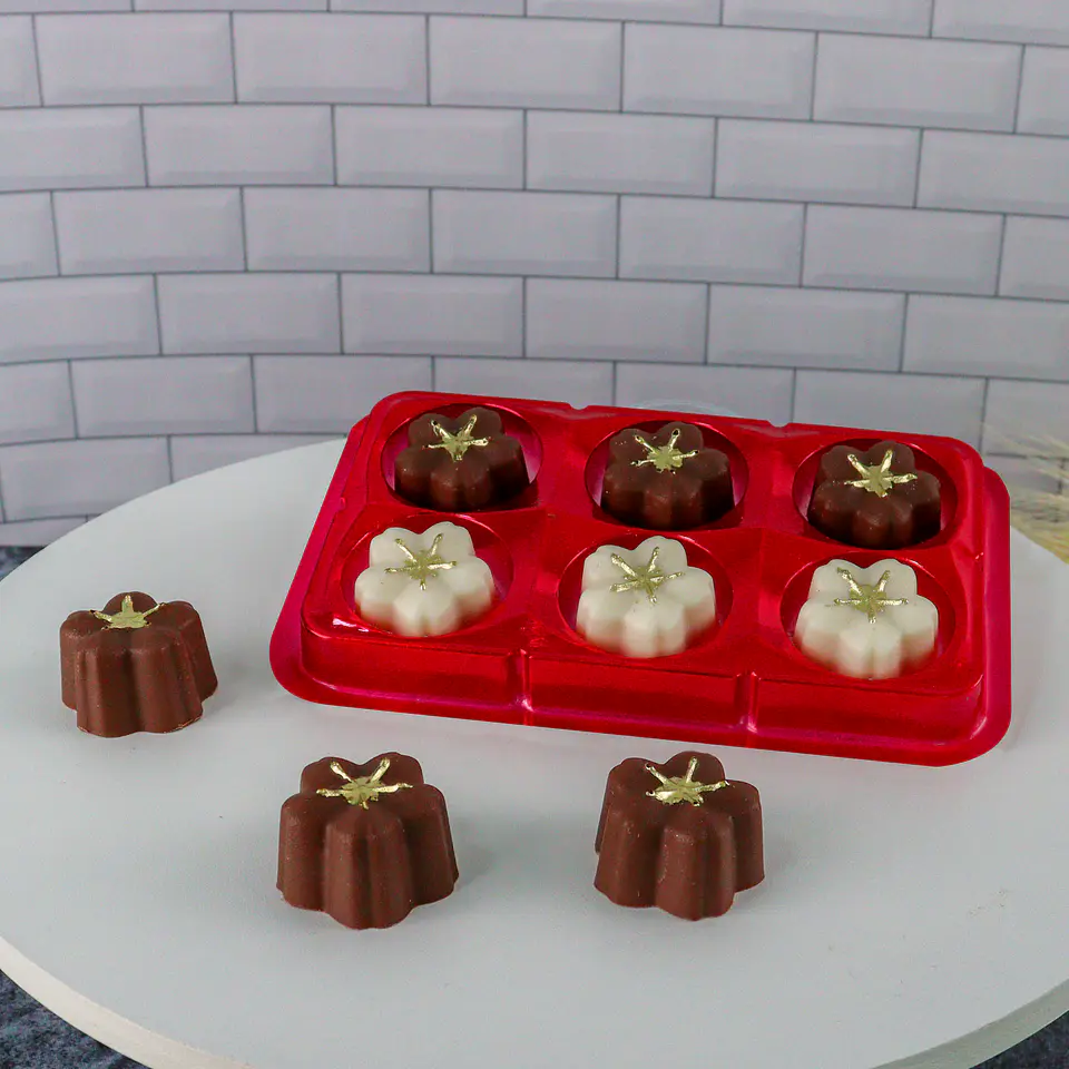 CAJA RECTANGULAR PARA TRUFAS 6 CAVIDADES ROJA 2