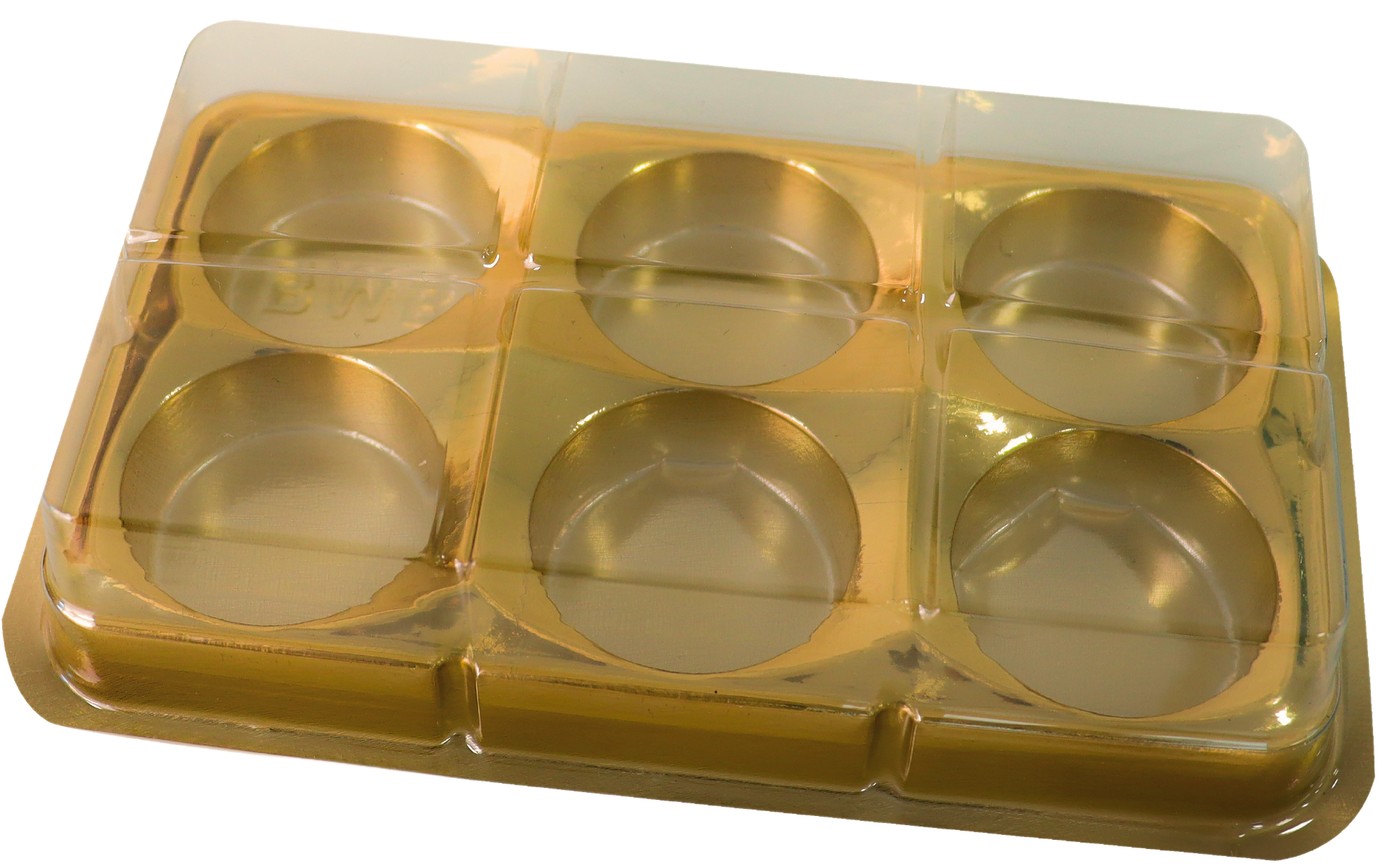 CAJA RECTANGULAR PARA TRUFAS 6 CAVIDADES DORADA